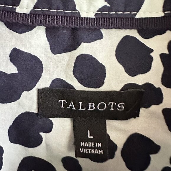 Talbots Women’s Large Leopard Print Button Front Cotton Shirt Mint Green Navy - Picture 3 of 7